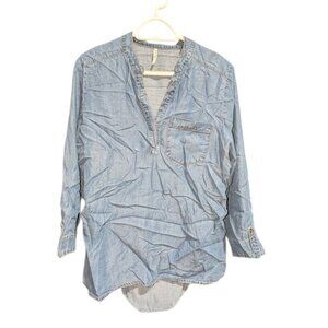 *3 FOR $9* Grand & Greene 3/4 Length Sleeve Denim Look Shirt top Blouse V-Neck S